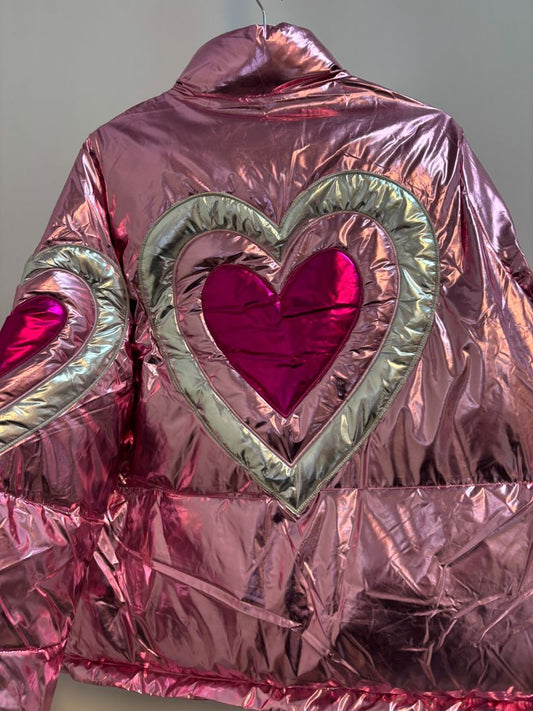 pink and silver Fantastic Fawn puffer jackets, 2s, 2m, 2l