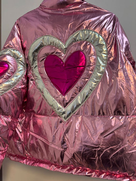 pink and silver Fantastic Fawn puffer jackets, 2s, 2m, 2l