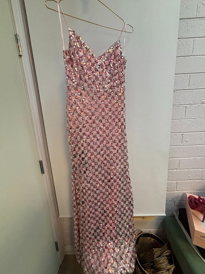 Banjul Sequined Checker Spaghetti Strap Gown