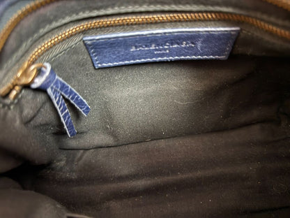 navy and red Balenciaga 2 WAY BAG, 9.6H x 14.9W x 5.1 D