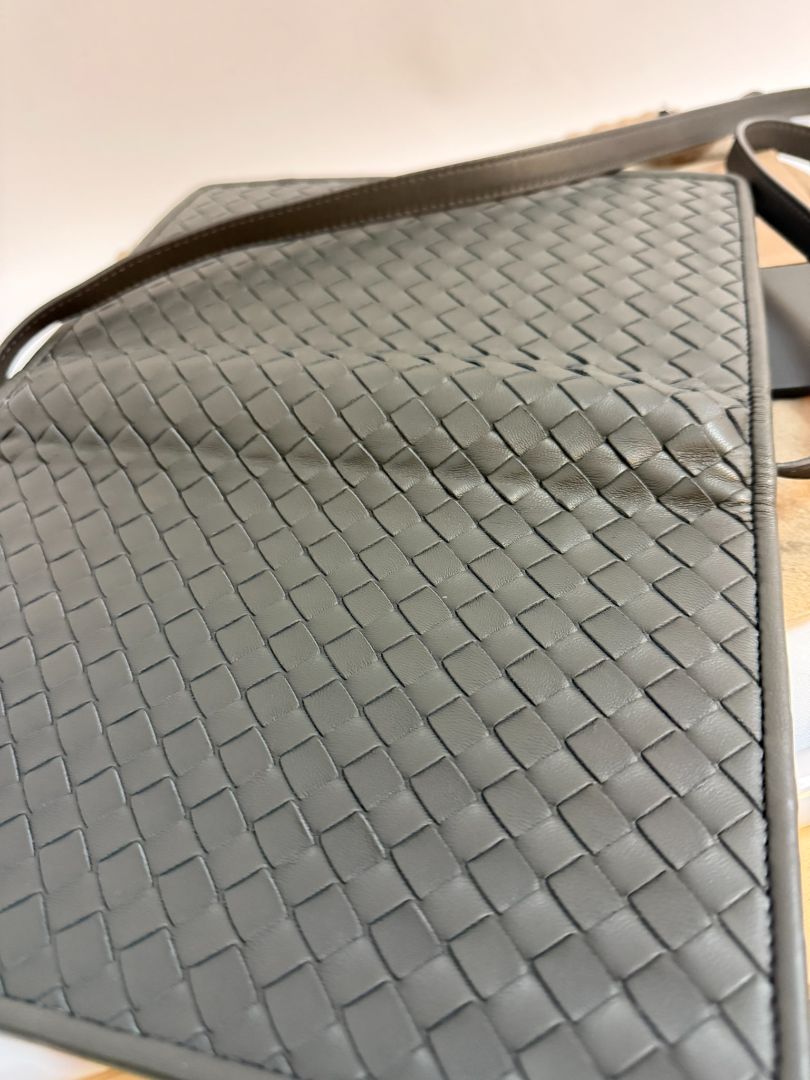 gray Bottega Veneta cross body, 10x 7 x 2.5 drop 23 inch approx