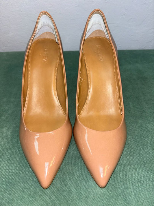 J.Crew Women's Tan Nude Patent High Heel Pumps - elegant pointed toe shoes with a 3-inch heel, perfect for professional, formal, and evening wear.