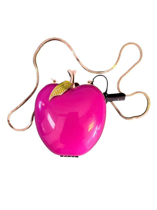 Kate Spade 3D Apple clutch bag in glossy red resin with gold stem and leaf detail"