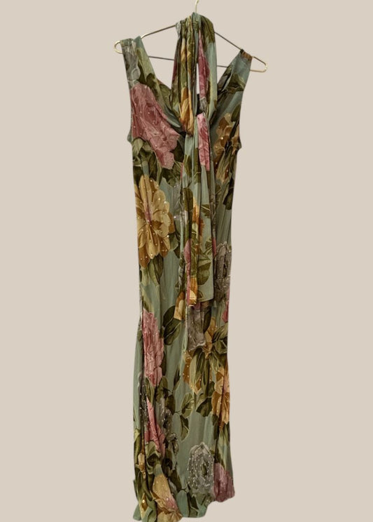 green multi Paradise floral dress, L