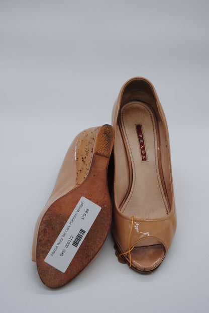 Round toe nude Prada block heels made in Italy