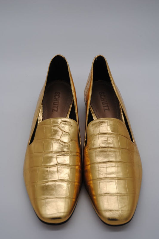 SCHUTZ gold alligator-embossed loafers for US size 9