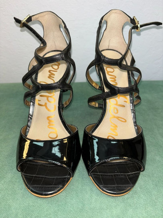 Sam Edelman Classic Black Strappy Heels - adjustable black sandals with a 3.5-inch heel and sleek straps, perfect for day-to-night styling.
