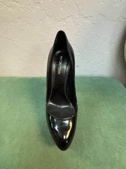 Sergio Rossi black platform pumps for women, EU size 38, with high stiletto heel and round toe