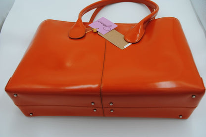 TOD'S D-Bag medium orange leather tote with double handles and fine stitching detail