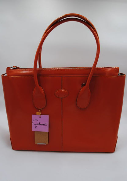 TOD'S D-Bag medium orange leather tote with double handles and fine stitching detail