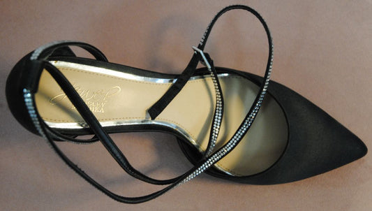 black Badgley Mishka Jewel satin rhinestones heels NWT, 8.5 US