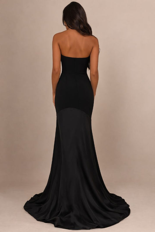 black Lulus Compelling Strapless A-line Maxi dress
