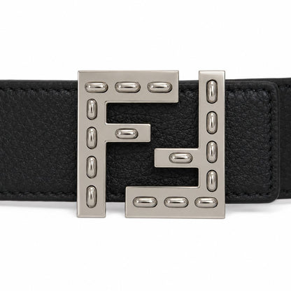 Fendi Embellished FF Buckle Black Leather Belt reversible