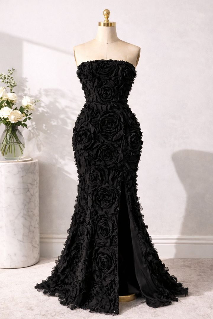 Lulus Black Rosette Gown
