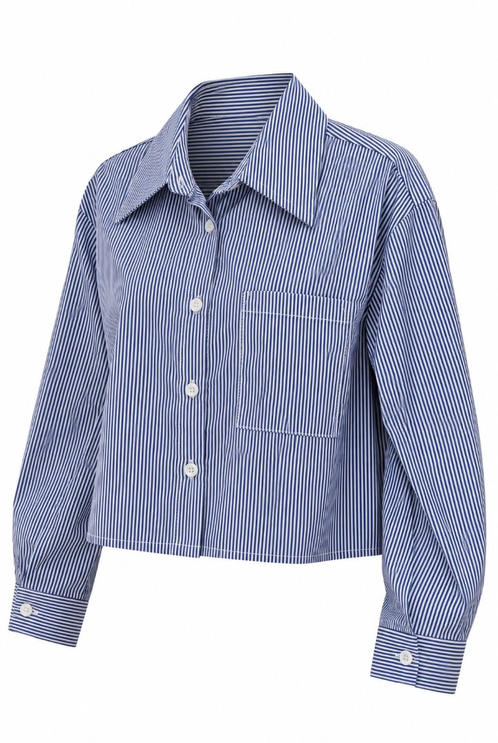 blue and white Luxecore cropped button down-shirt, multi