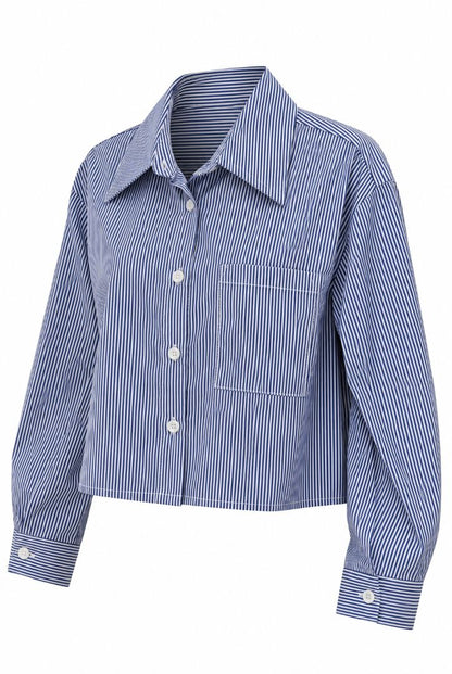 blue and white Luxecore cropped button down-shirt, multi