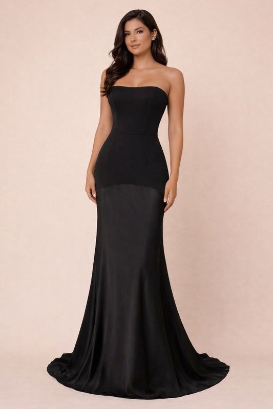 black Lulus Compelling Strapless A-line Maxi dress