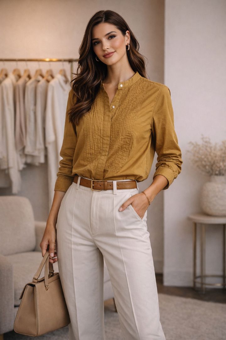 Banana Republic Mustard Mandarin Collar Blouse