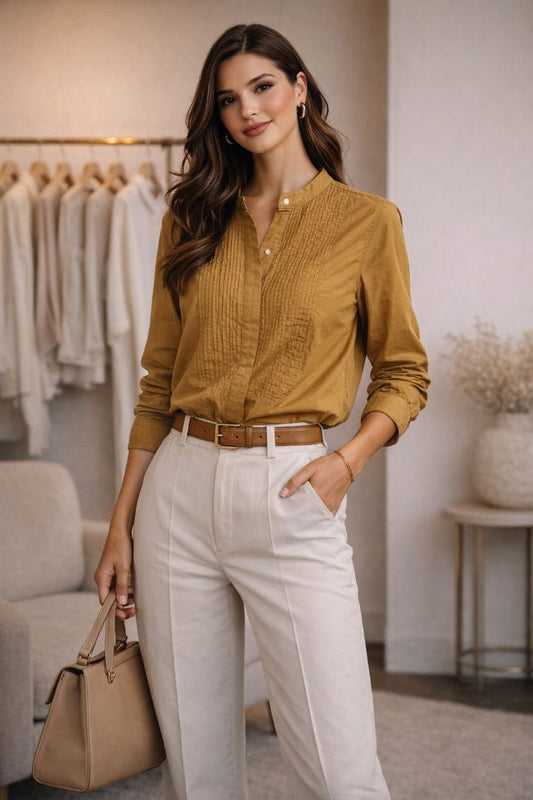 beige Banana Republic no collar cotton shirt