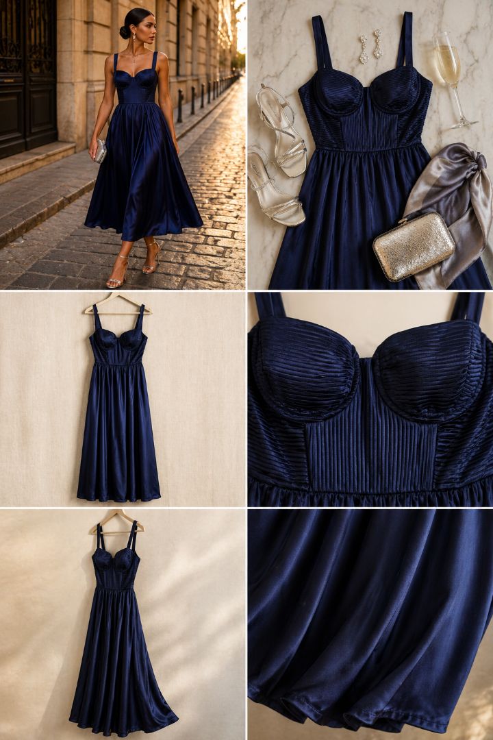 ASTR Navy Corset Bodice Satin Dress