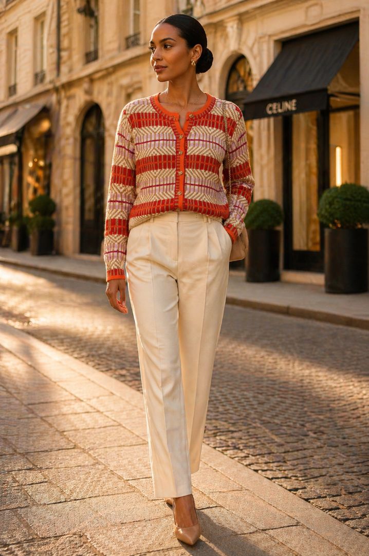 Nic + Zoe Burnt Orange Geometric Cardigan