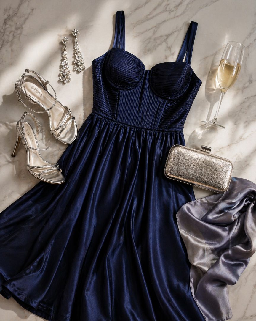 ASTR Navy Corset Bodice Satin Dress