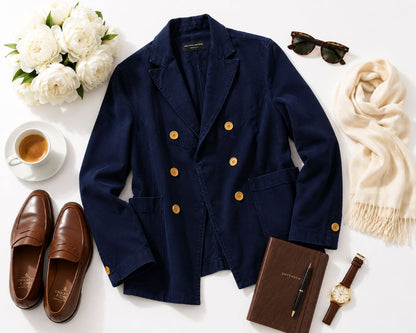 Deep Navy Blue New York Industrie Double Breasted Blazer, IT 50