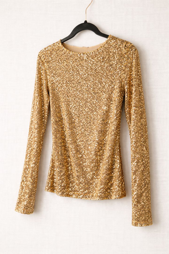 Free People Antique Gold Sequin Embellished Top