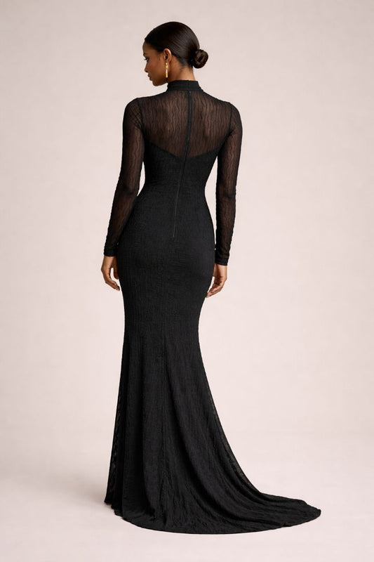black Lulus Callaway Textured Mock Neck Maxi Dress, M