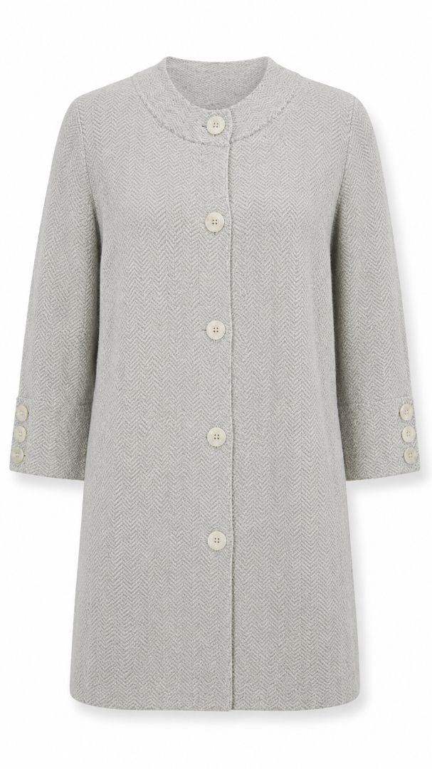 J McLaughlin herringbone collarless coat