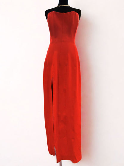 crimson red Lexi structured strapless gown
