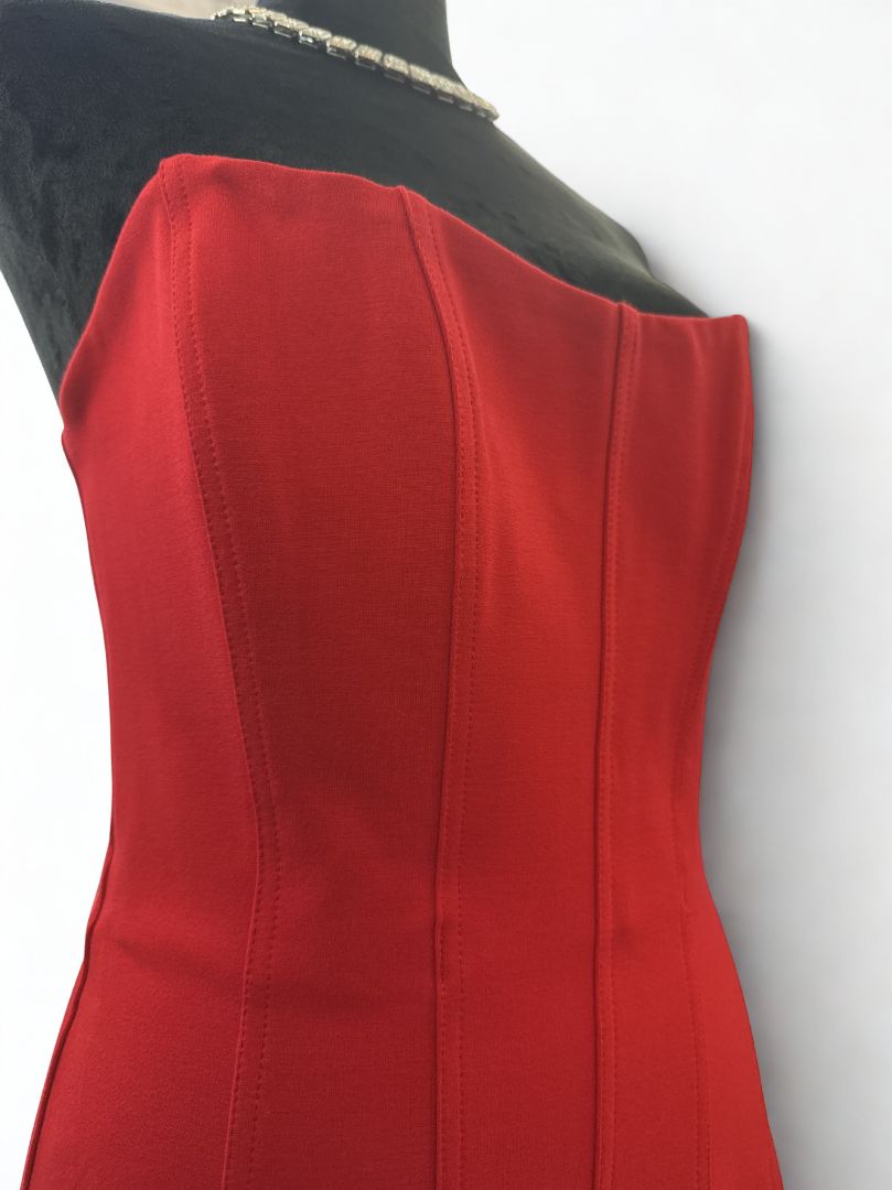 crimson red Lexi structured strapless gown