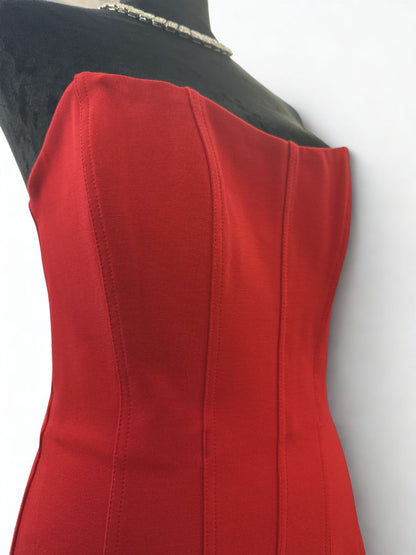 crimson red Lexi structured strapless gown