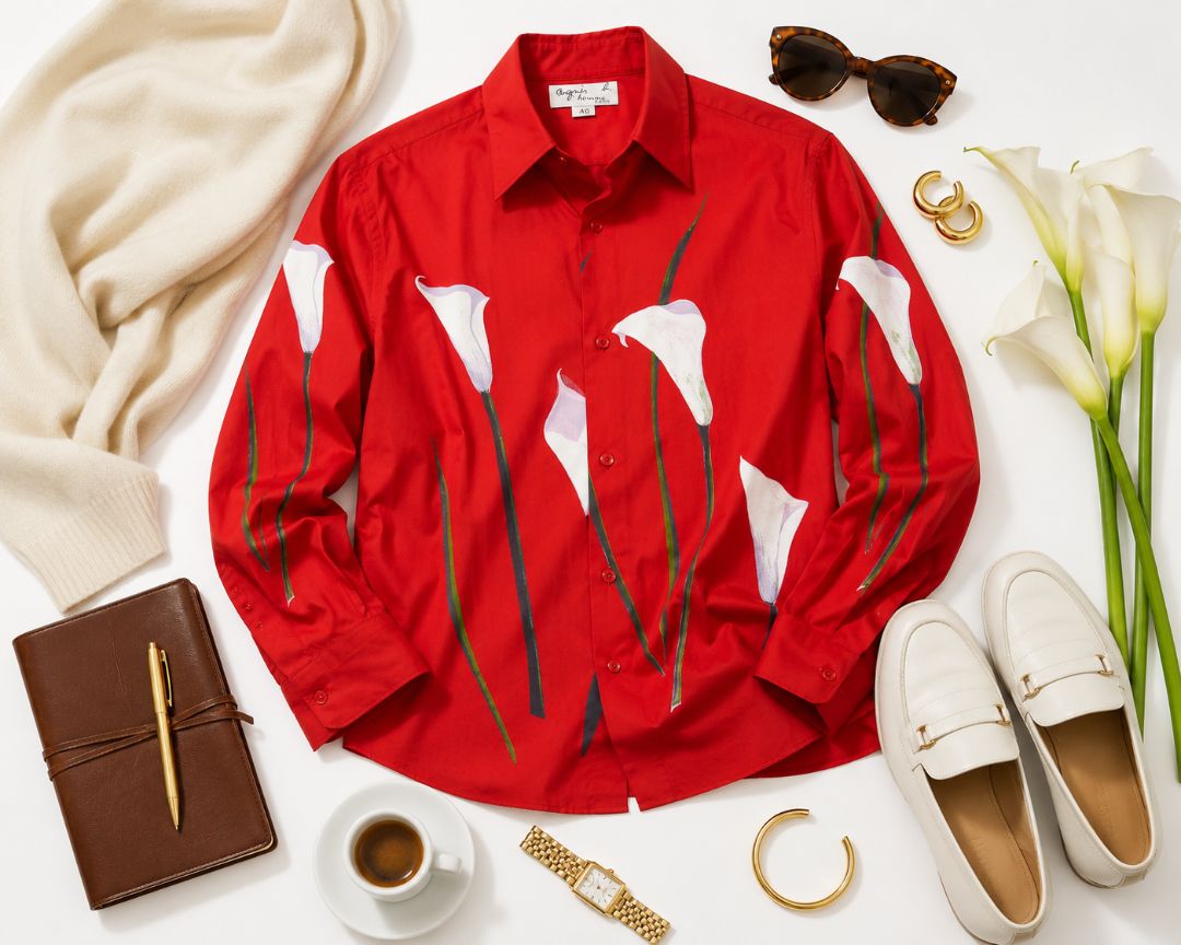 Red Agnes B. Homme Paris button up, 40