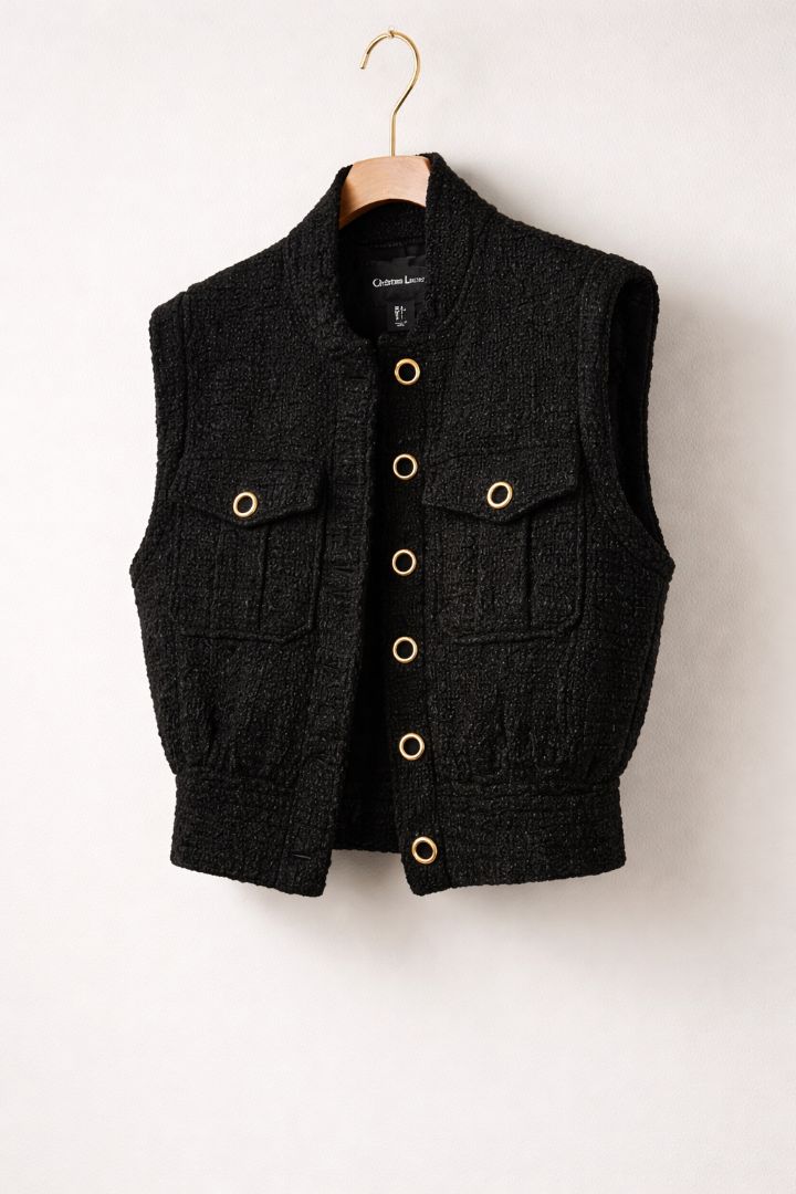 Christian Lacroix Black Boucle Tweed Vest S