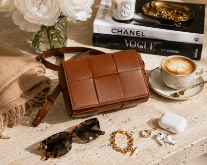Brown Woven Leather Crossbody Bag