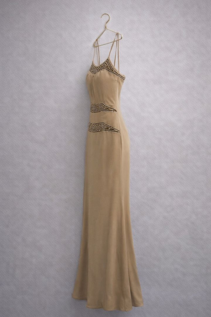 champagne Donald Deal art deco beaded gown