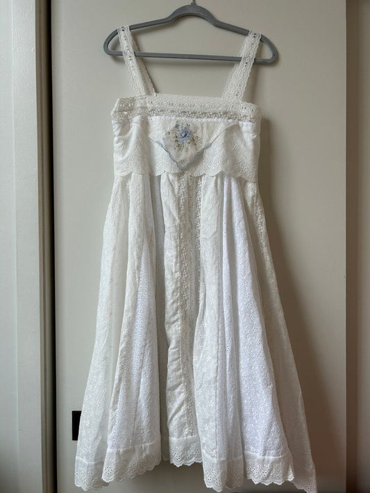 PauperCo cotton eyelet pieced dress w/ vintage handkerchief