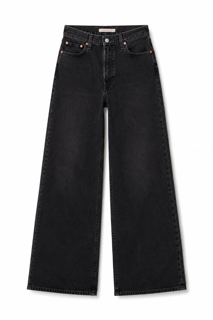 black LEVI'S ribcage wide leg jeans, 32