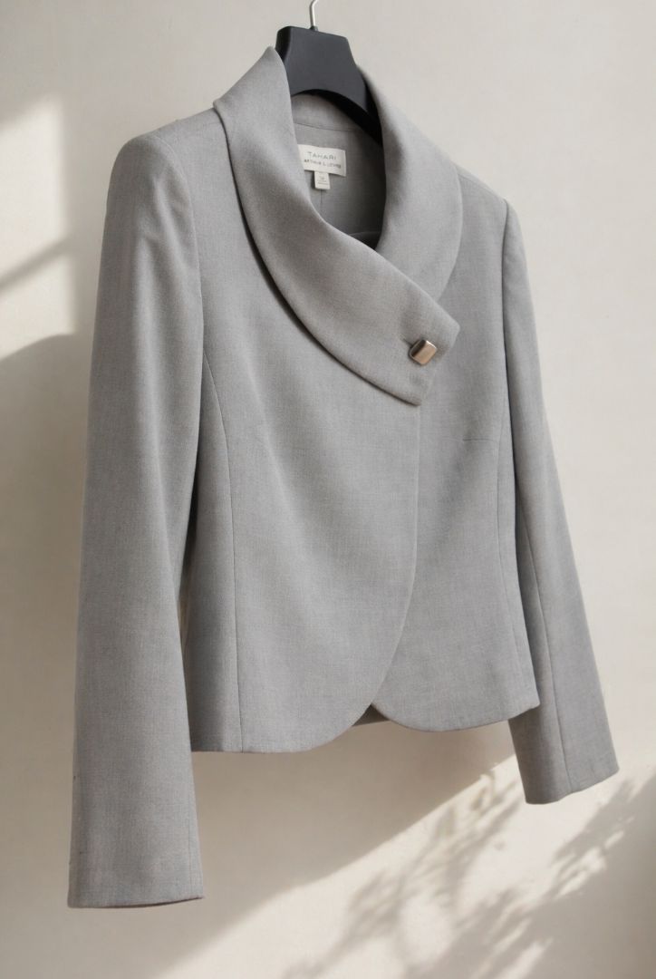 Tahari Dove Grey Asymmetric Blazer Skirt Set 6