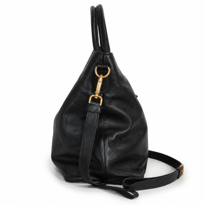 Prada Large Soft Calf Leather Bauletto Bag in Nero Black