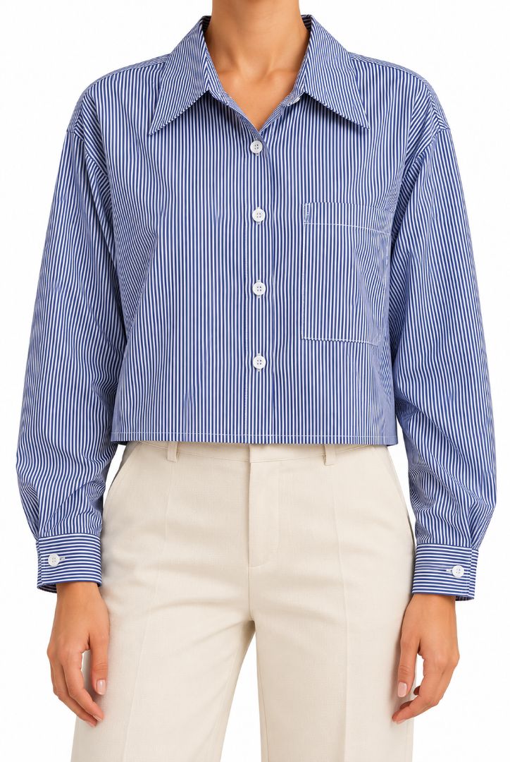 blue and white Luxecore cropped button down-shirt, multi