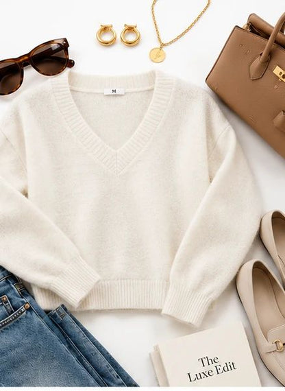ivory Whisper Mint Fuzzy Knit V-Neck Sweater, multi