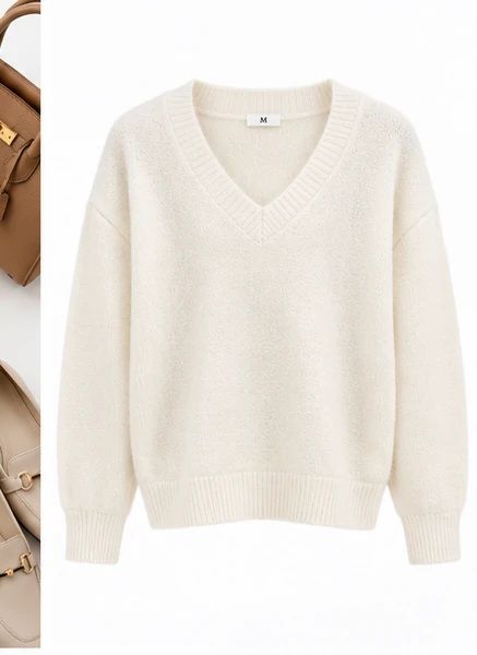 ivory Whisper Mint Fuzzy Knit V-Neck Sweater, multi