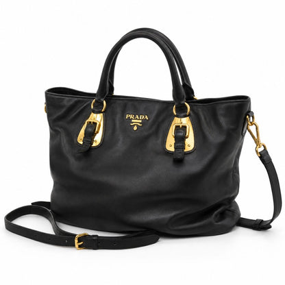 Prada Large Soft Calf Leather Bauletto Bag in Nero Black
