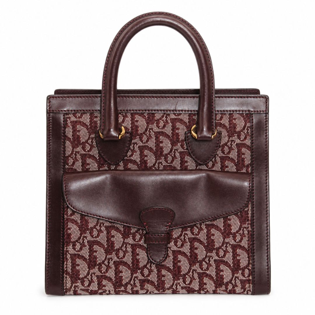 Christian Dior Vintage Burgundy Oblique trotter double pocket tote