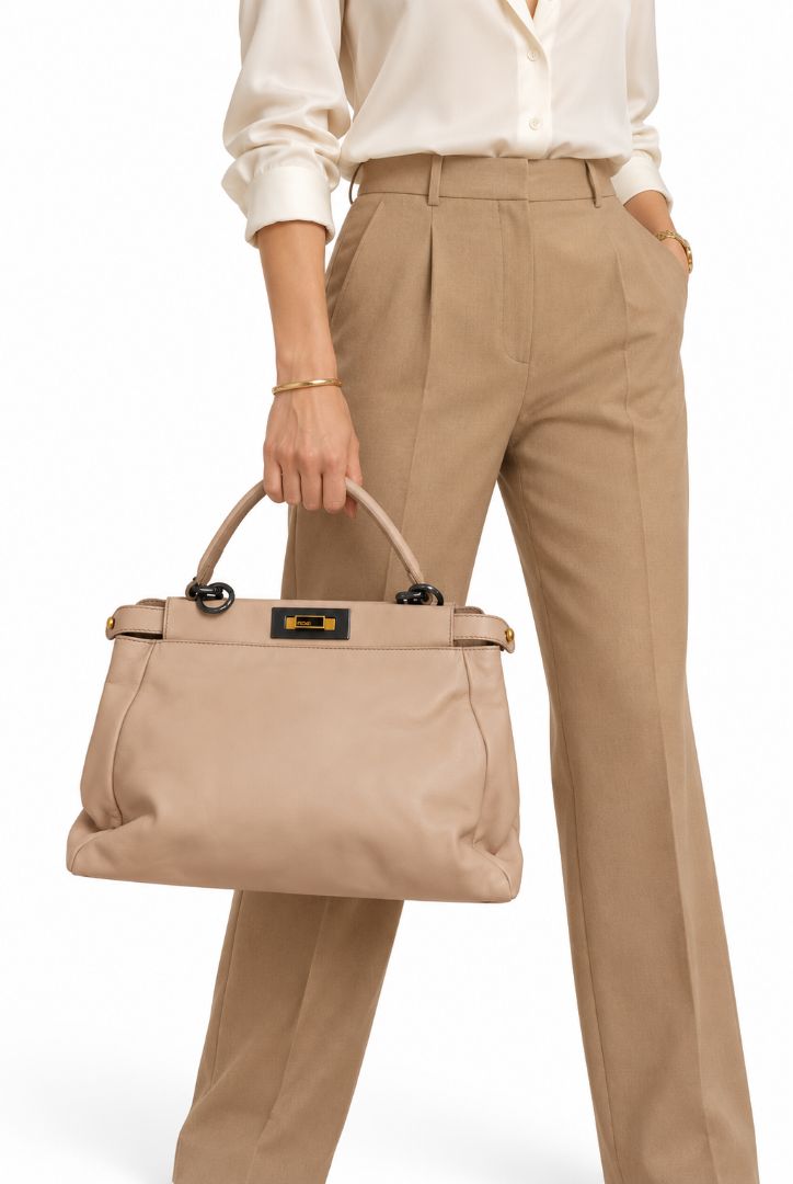 Fendi peekaboo large blush beige top handle with strap