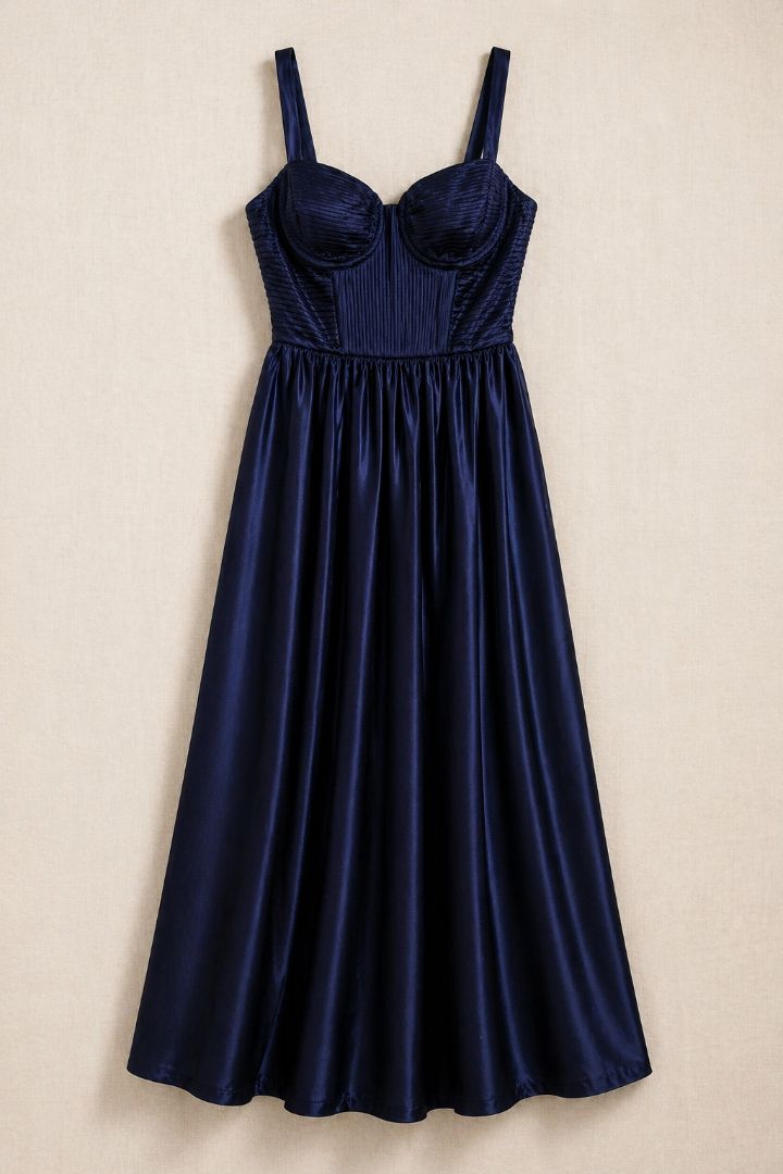 ASTR Navy Corset Bodice Satin Dress