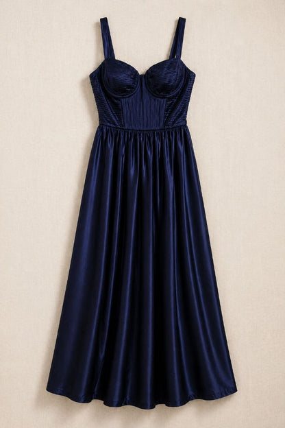 ASTR Navy Corset Bodice Satin Dress
