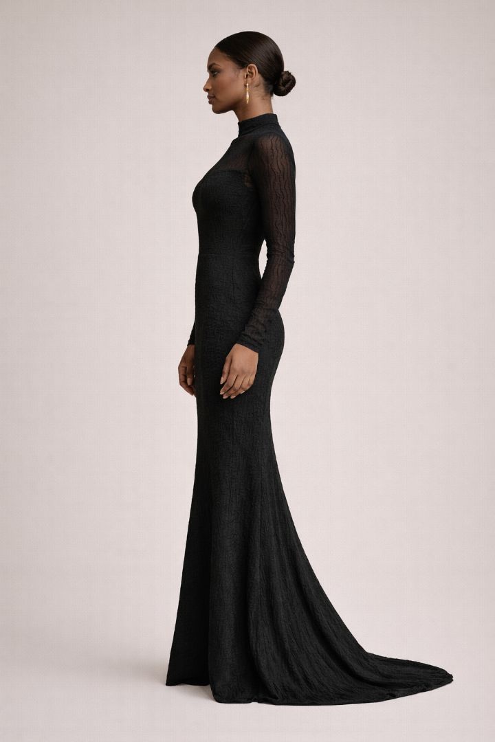 Lulus Black Mock Neck Maxi Dress M